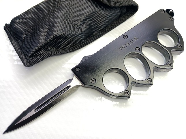 1918 U.S. Trench Knuckle OTF Automatic Knife - Black 