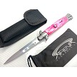 Pink & Mirror Silver Stiletto Switchblade Knife 
