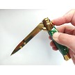 Gold & Green Stiletto Switchblade Knife - Bolster Lock 