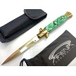 Gold & Green Stiletto Switchblade Knife 