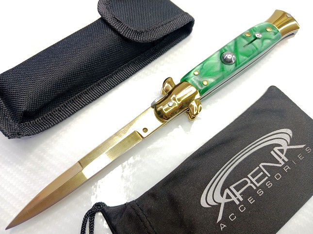 Gold & Green Stiletto Switchblade Knife 