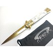 Milano Diablo Stiletto Automatic Switchblade Pocket Knife - Pearl Marble & Gold 