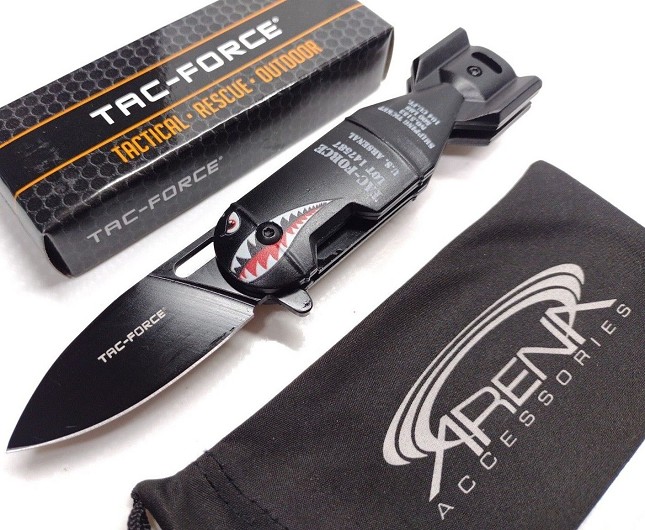 Black Air Force Flying Tiger Shark Mouth Spitfire Bomb Spring Assisted EDC Pocket Knife Blade Gift 