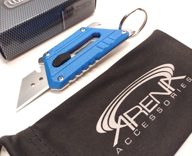 Retractable Utility Box Cutter Razor Blade Key Chain Manual Knife EDC Beer Bottle Opener Blue Gift Screwdriver Tool 